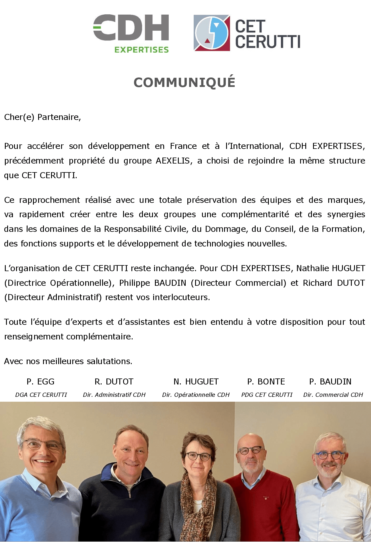 Communiqué CDH EXPERTISES - CET CERUTTI